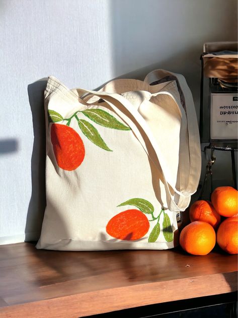 Hand Painte Tote Bag Cotton Canvas Reusable Fruit Lemon Mandarine Tree Plant Minimalist, Fruits Orange Tote Bag, Gift Shoulder Tote Bag, - Etsy Fruit Tote Bag, Plant Minimalist, Orange Tote Bags, Painted Fruit, Farmers Market Bag, Bag Business, Orange Pattern, Fresh Fruits And Vegetables, Orange Bag