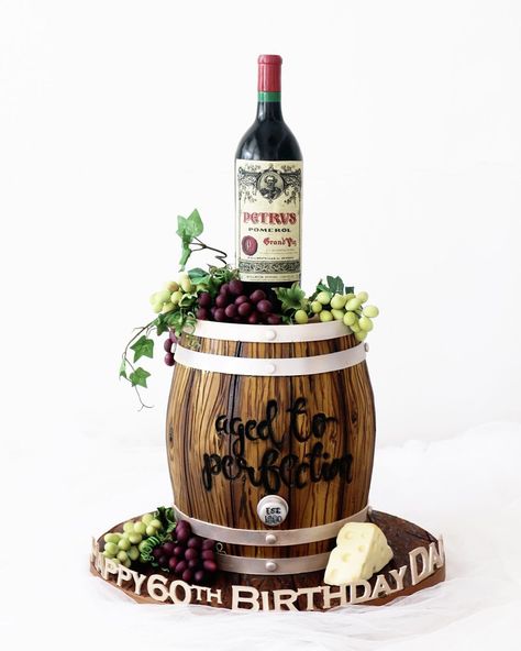 Wine Barrel Cake Ideas, Wine Cake Designs, Aged To Perfection Cake, Wine Theme Cakes, Wine Barrel Cake, Wine Wedding Cake, Wine Bottle Cake, Modern Birthday Cakes, Barrel Cake