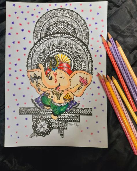 Mandala art Lord Ganesha Mandala Art, Ganesha Mandala Art, Krishna Mandala, Class Artwork, Ganesh Drawing, Ganesha Mandala, Ganpati Drawing, Minimal Paintings, Ganesha Images