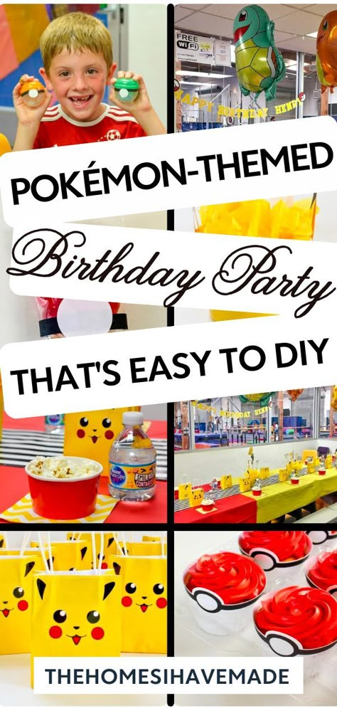 Pokemon Party On A Budget, Easy Pokemon Party Ideas, Easy Pokemon Birthday Decorations, Easy Diy Pokemon Birthday, Pokemon Birthday Quotes, Pokemon Party Ideas Diy, Pokemon Birthday Party At Home, Simple Pokemon Birthday Party, Pokémon Birthday Favors