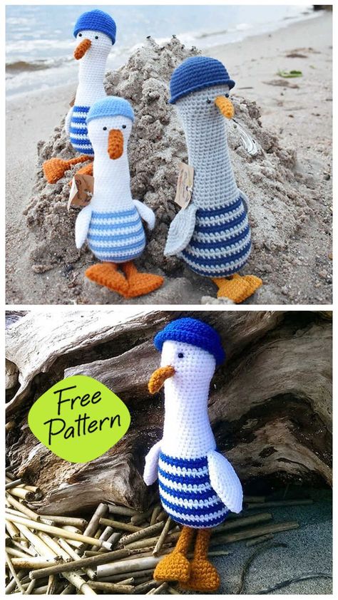 Crochet Seagull Amigurumi Free Pattern / via Marina Palchevskaya • Instagram: @v_ujut Amigurumi Seagull, Crochet Fish Patterns, Crochet Farm, Angel Pattern, Crochet Fish, Crochet Angel, Crochet Toys Free, Crochet Animal Amigurumi, Crochet Birds