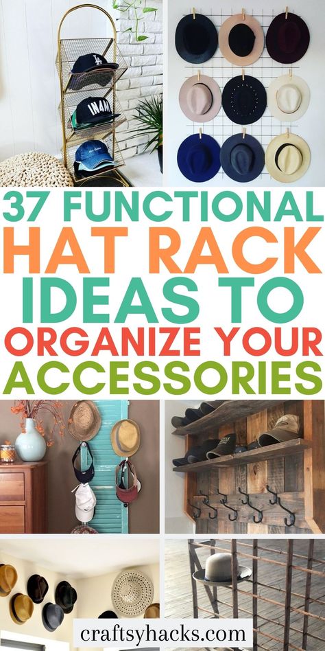 You can better display your favorite hats in your home when you use these super easy hat rack ideas. These ways to organize hats will help you create home functional home decor and more usable hat storage! So definitely look into these organizing hacks! #organizing #HatRack Hat Hanging Ideas, Diy Hat Storage, Ball Cap Storage, Organize Hats, Baseball Hat Display, Baseball Hat Storage, Hat Rack Ideas, Organize Baseball Hats, Wall Hat Racks