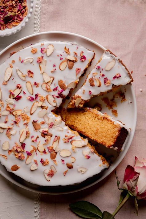 Honey Rose Cake - Fanciful Eats Hope Cake, Glazed Cake, Aesthetic Tea, Cake Aesthetic, Honey Rose, Dried Rose Petals, Rose Cake, Vanilla Yogurt, Round Cake Pans