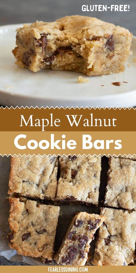 Maple Brownies Recipe, Gluten Free Small Batch Desserts, Maple Walnut Bars, Gluten Free Maple Cookies, Maple Syrup Sweetened Desserts, Walnut Flour Recipes, Walnut Desserts, Eoe Recipes, Gf Bars