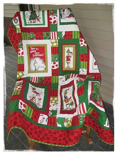 Christmas Sewing Projects Grinch, Grinch Quilt Pattern, Grinch Quilt Ideas, Grinch Christmas Quilt, Grinch Rag Quilt, Grinch Board, Grinch Quilt, Grinch Christmas Panel Quilt, Quilting Panels