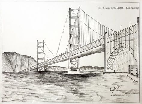 Bridge Sketch, Bridge Drawing, Bay Bridge, Brooklyn Bridge, Golden Gate Bridge, Golden Gate, Gate, Bridge, Sketch