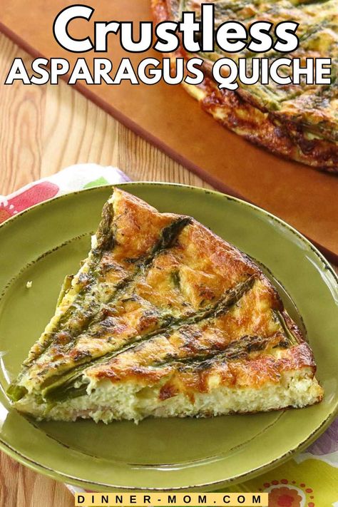 You'll fall in love with this easy Crustless Asparagus Quiche recipe. It has a pretty presentation and is creamy, low-carb, and gluten-free. Crustless Asparagus Quiche, Appetizers Light, Asparagus Quiche Recipes, Light Dinners, Asparagus Quiche, Asparagus Dishes, South Beach Diet Recipes, Quiche Recipe, Light Dinner