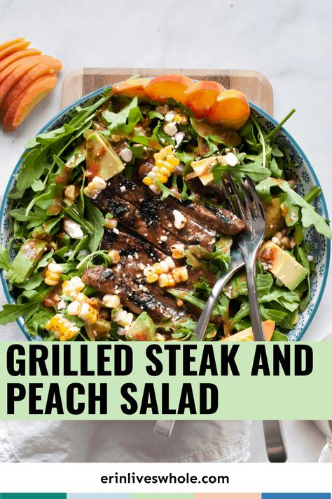 Give salad night a makeover with Grilled Steak and Peach Salad. This delicious meal packs in the flavor with goat cheese, avocado, and a mouth watering marinade! Clean Eating Chicken, Peach Salad, Supper Ideas, Marinated Steak, Steak Salad, Refreshing Salad, Grilled Steak, Gluten Free Recipes Easy, Salad Dressing Recipes