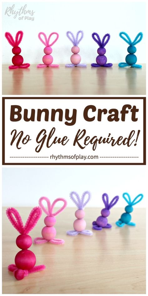 Bunny Crafts For Kids, Bead Bunny, Bunny Craft, Pipe Cleaner Crafts, Simple Crafts, Easy Easter Crafts, Easter Bunny Crafts, Easter Art, Easter Crafts Diy