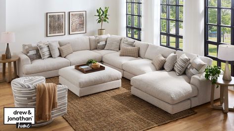 Drew & Jonathan Home | Raymour & Flanigan Comfortable Couches Living Room, Spa Living Room, Large Sectional Couch, Couches Living, Cottage Table, Housing Ideas, Sectional Couches, Raymour And Flanigan, Comfortable Couch