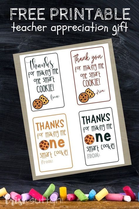 Don't forget to thank your child's teacher before the last day of scool! Give teachers the gift of cookies with this teacher appreciation gift and "thank you for making me one smart cookie" free printable gift tag. Grab a package of cookie mix and an oven mitt to add to this printable. It's a sweet way to say thanks to your child’s teacher this year. #IdeasForTheHome #Kenarry Cookie Teacher Gift Tag, Cookie Gift For Teacher, Cookie Gifts For Teachers, Cookie Thank You Tags Free Printable, Thank You For Making Me One Smart Cookie Free Printable, Smart Cookie Tags Free Printable, Cookies Teacher Appreciation, Teacher Appreciation Cookies Tags, Cookie Gift Tags Printable