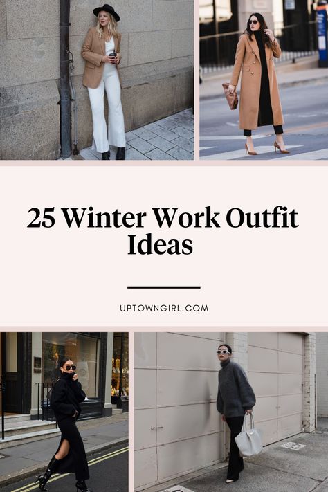 Winter 2023 Office Fashion Trends Women, Winter Work Outfit 2023, Business Professional Rainy Day Outfit, Business Meeting Outfit Winter, First Day Of Work Outfit Winter, Work Outfits For Cold Weather, Cold Weather Corporate Outfits, Cold Weather Office Outfits Winter, Office Outfit Women Winter