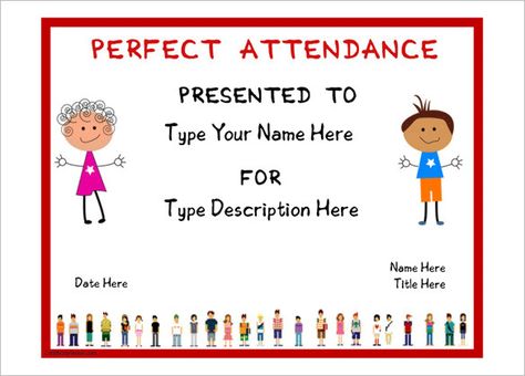 Perfect Attendance Certificate Free Template (4) - TEMPLATES EXAMPLE | TEMPLATES EXAMPLE Perfect Attendance Award, Perfect Attendance Certificate, Attendance Certificate, Free Printable Certificate Templates, Classroom Awards, Free Printable Certificates, Free Gift Certificate Template, Certificate Format, Perfect Attendance