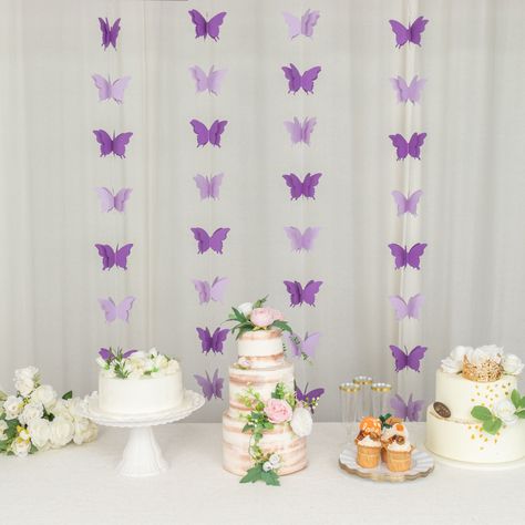 2 Pack | 9ft Purple 3D Paper Butterfly Hanging Garland Streamers, Party String Banners Purple Butterfly Birthday, Party Streamer, Butterfly Garland, Paper Party Decorations, Sweet Sixteen Birthday Party Ideas, Party Streamers, Party Girlande, Garland Backdrops, Butterfly Birthday Party