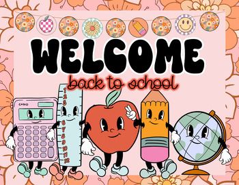 Welcome Back to School Door Decor Kit Black And White Letters, Hallway Bulletin Boards, Printable Border, School Doors, Back To School Bulletin Boards, Welcome Back To School, School Bulletin Boards, Groovy Retro, Classroom Door