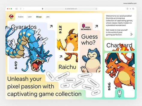 Pixel Art Gaming Website by Vineeta Sagar for Nickelfox - UI/UX Design on Dribbble Game Website, Gaming Website, Web Design Typography, Website Home Page, Modern Website Design, Game Websites, Website Images, Pixel Art Games, Modern Website