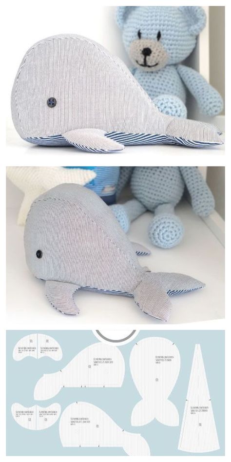 Diy Sy, Whale Plush, Sew Patterns, Ornaments Homemade, Fabric Christmas Ornaments Diy, Folded Fabric Ornaments, Animal Sewing Patterns, Christmas Ornaments Diy, Plushie Patterns