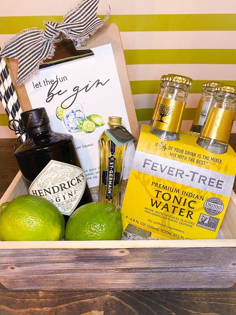 Alcohol Basket, Cocktail Gift Basket, Gin Hamper, Gin And Tonic Gifts, Drink Basket, Alcohol Gift Baskets, Gift Exchange Game, Cocktail Gift Set, Gift Exchange Games