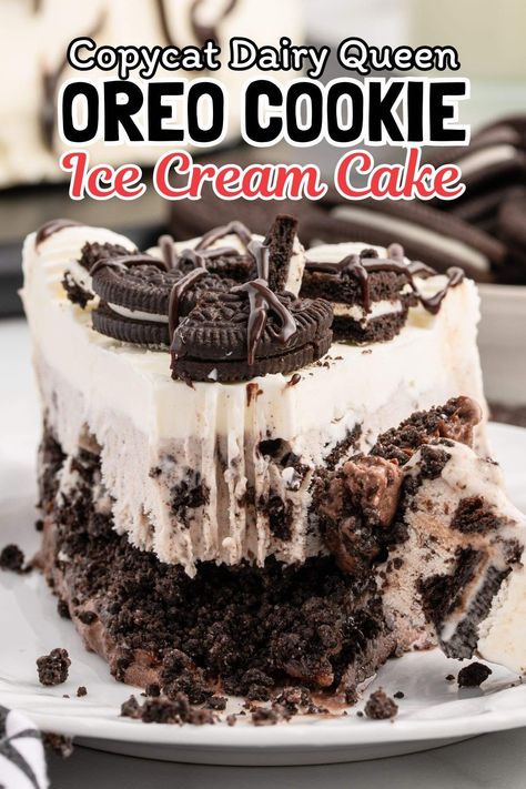 Skip the trip to DQ because I’ve done the hard work for you! I’ve got all the secret tips and tricks to make an easy homemade Dairy Queen Oreo Ice Cream Cake that tastes just like the real thing! #icecreamcake #copycat #summerdessert Copycat Dq Ice Cream Cake, Ice Cream Cake Dairy Queen, Dq Ice Cream Cake Recipe, Icecreamcake Homemade, Dq Ice Cream Cake, Dairy Queen Ice Cream Cake, Oreo Ice Cream Cake, Homemade Ice Cream Cake, Ice Cream Sandwich Cake