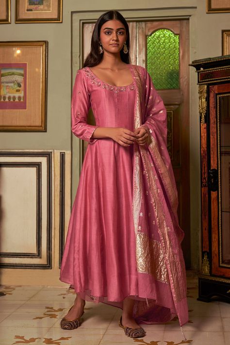 Sheer Pant, Banarasi Fabric, Onion Pink, Pink Anarkali, Silk Anarkali, Sheer Pants, Dresses Traditional, Indian Dresses Traditional, Ready To Wear Saree