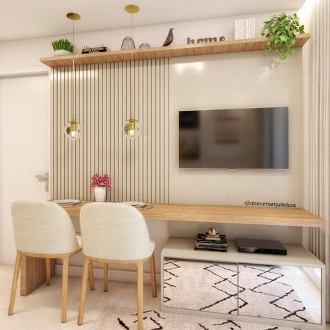 Wall Attached Dining Table, Studio Unit Condo Design, Salas Living Room, Studio Layout, Living Room Plan, Condo Interior Design, Modern Tv Wall Units, Condo Living Room, Condo Interior