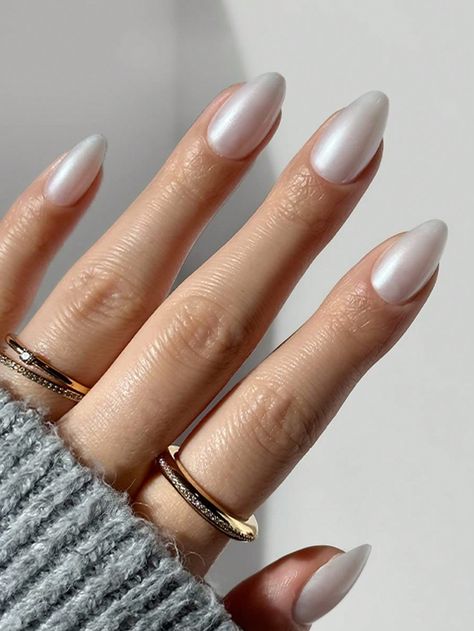 White  Collar   Colorblock Color Nails Embellished   Nail,Hand & Foot Care Acrylic Nails Almond French, Bombshell Lashes, 30 Nails, Chrome Nail Polish, Vegas Nails, Mens Nails, Short Almond Nails, Milky Nails, Solid Color Nails