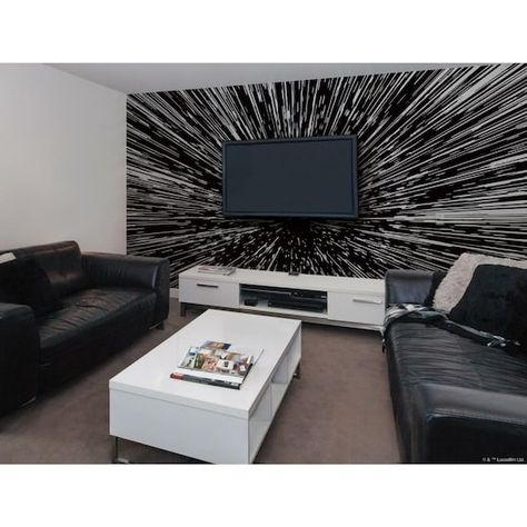 Buy the RoomMates Hyper Space Peel & Stick Mural at Michaels. com. Instantly create a scene on the wall with RoomMates Star Wars Hyperspace Peel and Stick Mural. Bold graphics printed on high quality vinyl make it easier than ever to recreate. Instantly create a scene on the wall with RoomMates Star Wars Hyperspace Peel and Stick Mural. Bold graphics printed on high quality vinyl make it easier than ever to recreate. Simply, peel and stick on any smooth, flat surface. Remove and reposition a Star Wars Living Room, Star Wars Hyperspace, Star Wars Basement, Star Wars Zimmer, Star Wars Office, Hyper Space, Decoracion Star Wars, Star Wars Room Decor, Star Wars Bathroom