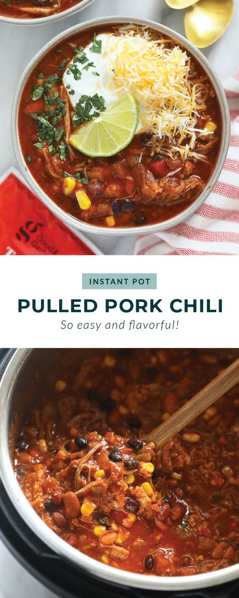 2 Meat Chili Recipe, Pork Chili Recipe Crockpot, Pork Chili Crock Pot, Pork Chili Instant Pot, Instant Pot Pork Shoulder Recipes, Pork Chilli Recipes, Pork Roast Chili, Pork Butts In Instant Pot, Pork Shoulder Recipes Instant Pot