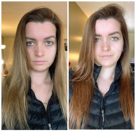 I used two boxes Natural Instincts Before And After, Gold Blonde Hair Color, Rose Gold Blonde Hair, Gold Blonde Hair, Rose Gold Blonde, Clairol Natural Instincts, Clairol Natural, Before And After Transformation, Demi Permanent