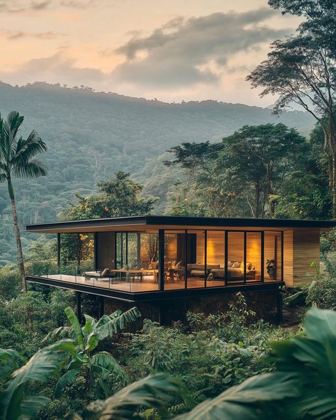 Canopy 🌱 #tropical #tropicalvibes #greenarchitecture #tropicalarchitecture #tropitecture #vacationhome #vacationvibes #stone #stonearchitecture #tropicalhouse #interiordesign #greenitecture #architecture #design #art #green #render #critday #archolution #architecture #architecturephotography #greenarchitecture #biophilia #biophilicdesign #midjourneyaiart #midjourneyarchitecture #aiarchitecture #sohabitats Tropical Glass House, Jungle Architecture, Jungle House Architecture, Modern Tropical House Interior, Compound House, Modern Glass House, Modern Tropical House, Jungle House, Bamboo Architecture