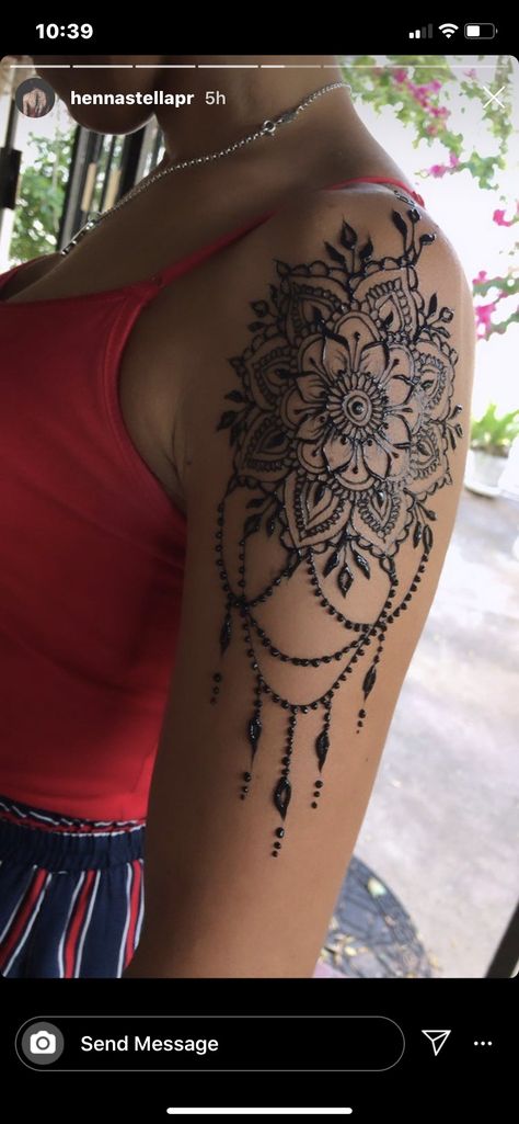 Lace Shoulder Tattoo, Top Of Shoulder Tattoo, Mandala Tattoo Shoulder, Tato Mandala, Mandala Tattoos For Women, Feminine Shoulder Tattoos, Upper Thigh Tattoos, Shoulder Cap Tattoo, Lace Tattoo Design