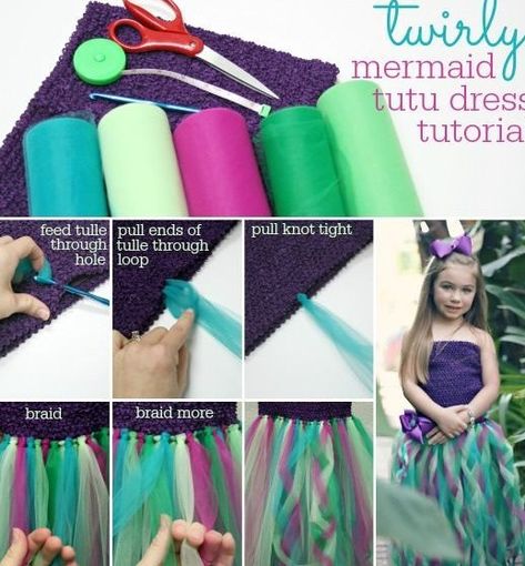 Twirly Mermaid Dress #flower #girl #dresses #flowergirldresses This DIY Twirly Mermaid Tutu Dress is whimsical and fantastic, and best of all, easy to make! Create your own mermaid costume for your little one! Diy Tutu Dress, Diy Tutus, Robe Diy, Mermaid Tutu, No Sew Tutu, Tutu Ballet, Diy Tutu, Crochet Kids, Mermaid Diy