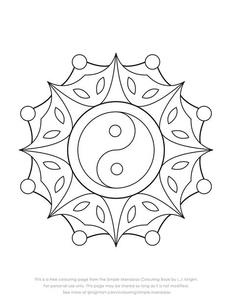 Free Simple Yin Yang Mandala Colouring Page Simple Mandalas, Yin Yang Mandala, Simple Mandala Design, Unitarian Universalist, Mandala Animal, Easy Mandala Drawing, Mandalas Painting, Design Mandala, Colouring Page