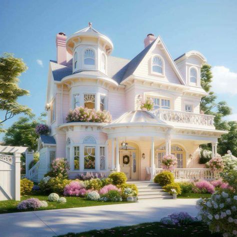 Pink Victorian House, Pink House Exterior, Cozy Castle, Romantic Bedroom Design, Castle House Design, Big Mansions, Princess Palace, Luxury Houses Mansions, Pink Victorian