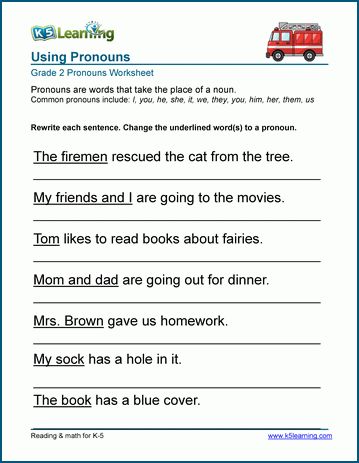 Using common pronouns worksheets | K5 Learning Pronoun Grammar, Personal Pronouns Worksheets, 2nd Grade Reading Worksheets, Kindergarten Math Worksheets Addition, Teaching Math Strategies, English Grammar For Kids, Teaching Money, Nouns And Pronouns, Object Pronouns