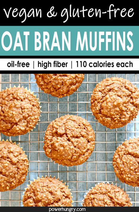 Vegan gluten-free oat bran muffins made with oat bran, oat flour, applesauce & cinnamon. They are oil-free, delicious, a cinch to make, and only 110 calories each! #muffins #veganmuffins #oilfreemuffins #oilfree #vegan #oatbranmuffins #oatbran #oats #glutenfree #lowcaloriemuffins #weightwatchers #eggfree #dairyfree #cleaneating #cleaneats Gf Bran Muffins, Bran Muffins Gluten Free, Apple Oat Bran Muffins, Oatbran Banana Muffins, Low Calorie Oat Muffins, Gluten Free Oat Bran Muffins, Low Calorie Bran Muffins, Oat Bran Muffins Healthy, Oat Bran Cookies