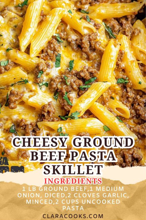 Cheesy Ground Beef Pasta Skillet Beef Tenderizer, Chicken Slovaki Recipe, Ground Beef Pasta Skillet, Cheesy Ground Beef Pasta, Simple Pasta Recipes, Flautas Recipe, Pasta Recipes Easy, Whole 30 Chicken Recipes, Beef Stews