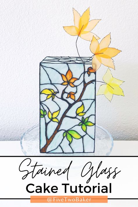 Carved Cakes Ideas, Stained Glass Cake Tutorial, Stained Glass Cakes, Stained Glass Cake Ideas, Women’s Birthday Cake, Booze Cakes, Stained Glass Cake, Cake Painting Tutorial, Fall Theme Cakes