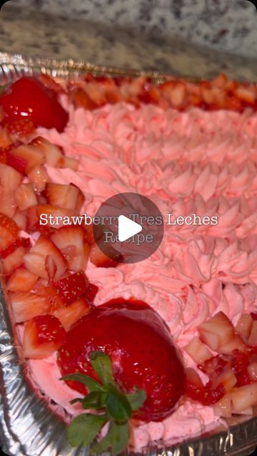 Jesslyn Mata🌸 on Instagram: "A cake you must try!!!🍓😮‍💨  **Strawberry Tres Leches Cake😍🍓**  #explore #trending #viral #reels #contentcreator #tresleches #cake #treslechescake #treslechespastel #reels #fy #easyrecipes" Strawberry Cake Tres Leches, Strawberry 3 Leches Cake, Strawberry Leches Cake, Strawberry Tree Leches Cake, Strawberry Tres Leches Cake Recipe, Tres Leches Cake Recipe Authentic, Strawberry Tres Leches Cake, Strawberry Tres Leches, Tres Leches Recipe