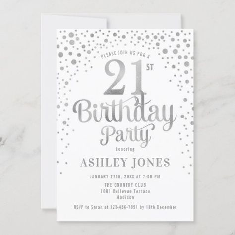 65th Birthday Invitations, 17th Birthday Party, Hand Lettering Typography, Birthday Typography, Typography Script, Silver Invitation, 21st Birthday Party, 21st Party, 21st Birthday Invitations