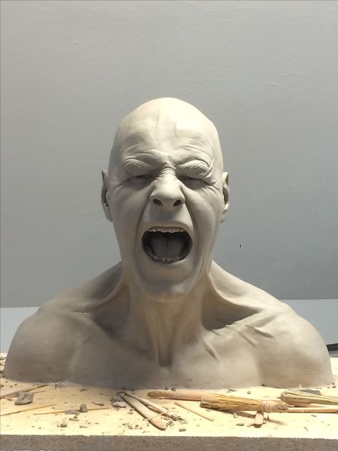 Clay Models Sculpture, Sculpting A Face, Clay Art Face, Emotional Clay Sculpture, Sculpture Face Clay, Clay Face Sculpture, Facial Expressions Sculpture, Scary Clay Sculpture, Angry Face Sculpture