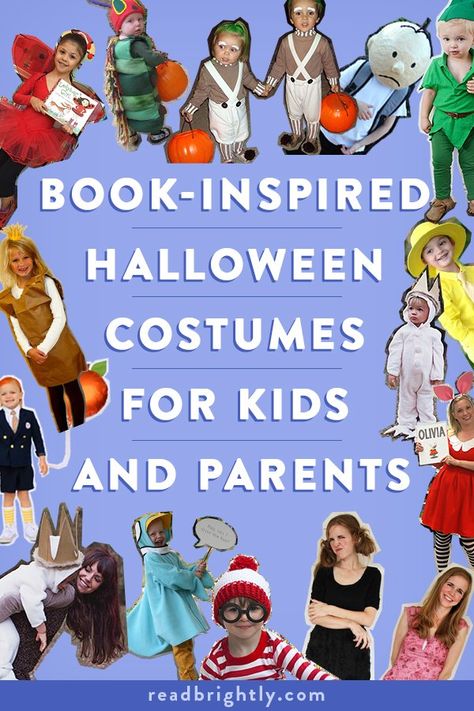 Whether you’re looking for a Halloween costume for yourself, your elementary schooler, or your baby, there’s something great for every book lover here. #Halloween #Costumes #KidLit Elementary School Halloween Costumes, Nursery Rhymes Halloween Costumes, 1st Grade Character Costumes, Library Halloween Costumes, Book Themed Costumes, Nursery Rhyme Halloween Costumes, Nursery Rhyme Costumes For Adults, Easy Diy Book Character Costumes, Nursery Rythmes Costumes