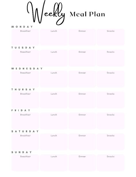 Free Pink weekly meal planner 💗 Sunday Breakfast, Weekly Meal Planner, Breakfast Lunch Dinner, Week Meal Plan, Meal Planner, Diet Recipes, Meal Planning, Snacks, How To Plan