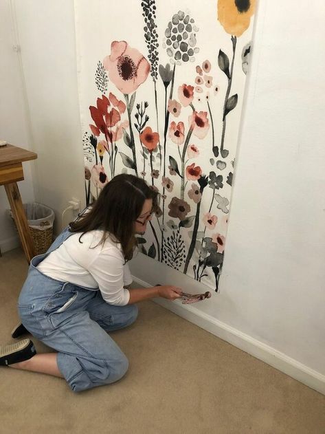 This is a fun and easy way to create a large piece of art in your home or apartment using a shower curtain and wood. Step 1: Measure the curtain height and mark the wall where you want the top of the artwork to be. Use a level to make a straight line. Step 2: Fold the curtain in half and find the center of the shower curtain. This is the first place that you will want to tack when hanging the piece. I used tiny little nails to tack in the center. Step 3: Pull tight the top left c… Shower Curtain To Wall Art, Diy Shower Curtain Wall Art, Shower Curtain Art Diy, Diy Mosquito Repellent For Yard, Mosquito Repellent For Yard, Shower Curtain Diy, Large Art Piece, Diy Citronella Candles, Curtain Height