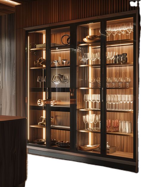 Showcase Cabinet Living Room, Hall Showcase, Wine Room Design, Showcase Cabinet, Desain Pantry, Shelving Design, Kitchen Remodel Inspiration, Glass Cabinets Display, Kitchen Remodel Before And After