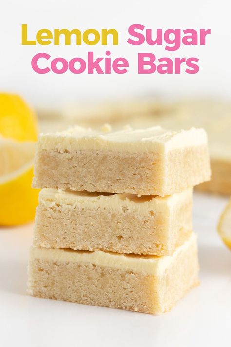 These lemon sugar cookie bars are soft and delicious, with a delicious citrus lemon flavor. Made in a 9x13 pan, this easy lemon dessert is simple to make using my sugar cookie bars recipe as the base! Frosted Lemon Bars, Sheet Pan Lemon Bars, Simple Lemon Desserts, Soft Sugar Cookie Bars, Lemon Sugar Cookie Bars, Bar Cookies 9x13 Easy, Lemon Bars 9x13 Pan, Bar Cookies 9x13, Easy Bars Recipes