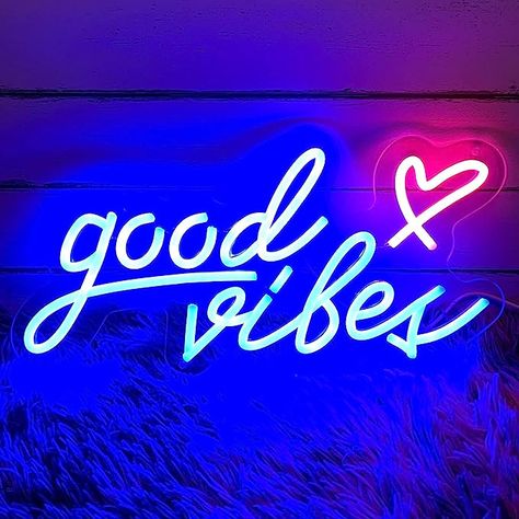 Amazon.com : Airnesolly Good Vibes Neon Sign With Pink Heart, USB Powered Neon Lights for Room Decor, LED Neon Light Sign for Wall, Bedroom, Dorm, Blue Neon Sign Gift for Girls - 16 x 8 inch : Tools & Home Improvement Neon Lights Bedroom, College Girl Dorm, College Room Decor, Back To College, Light Up Signs, Led Tubes, College Apartment, Led Neon Lighting, Neon Light Signs