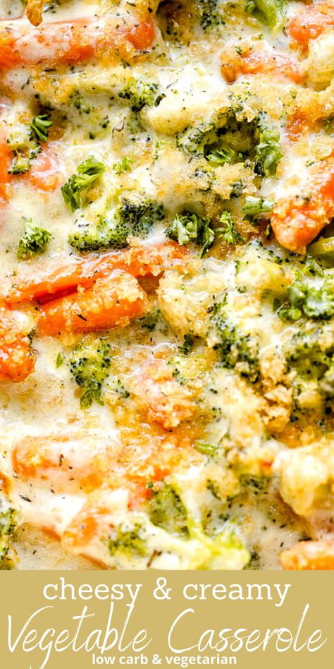 Italian Cheese Sauce, Creamy Vegetable Casserole, Cheesy Broccoli Cauliflower Casserole, Veggie Casserole Recipes, Casserole With Broccoli, Vegetarian Casserole Recipes, Broccoli Cauliflower Casserole, Vegetable Casserole Recipes, Vegetarian Casserole