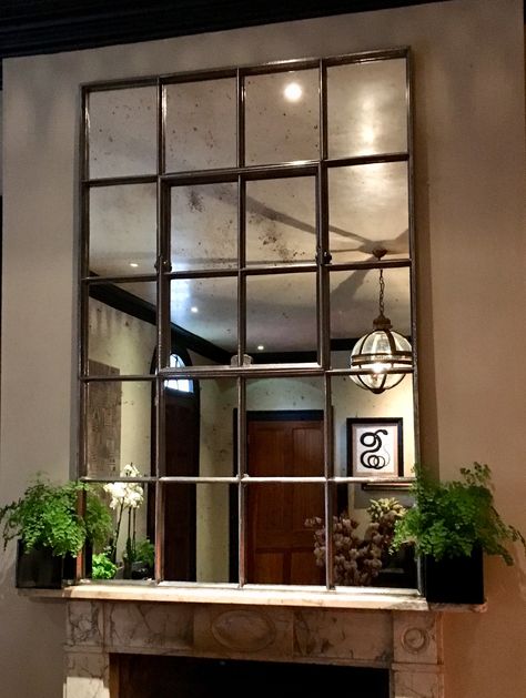 Large antique interior window mirror from the Aldgate Home collection Architectural Mirror, Interior Window, Mirror Window, Plant Window, Venue Inspiration, Mirror Collection, Antique Windows, Family Wall Decor, Interior Windows