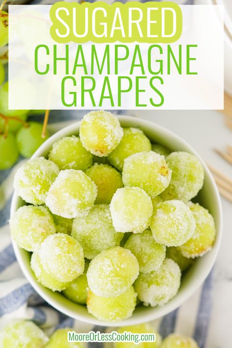 You'll love how simple it is to make these Sugared Champagne Grapes - they need just 3 ingredients! They're a make-ahead effort because the seedless grapes need to soak in the champagne overnight. Then, just roll them in sugar and freeze for a few hours to let the sugar crystallize. Serve these beautiful grapes on your holiday table and watch them disappear in a flash! Non Alcoholic Champagne, Savory Dips, Champagne Grapes, Sweet Champagne, Sugared Grapes, Frozen Grapes, Grape Recipes, Beach Food, Incredible Recipes